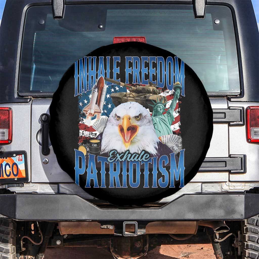 Funny Inhale Freedom Exhale Patriotism Spare Tire Cover American Pride Eagle 4th Of July TS11 No hole Black Print Your Wear