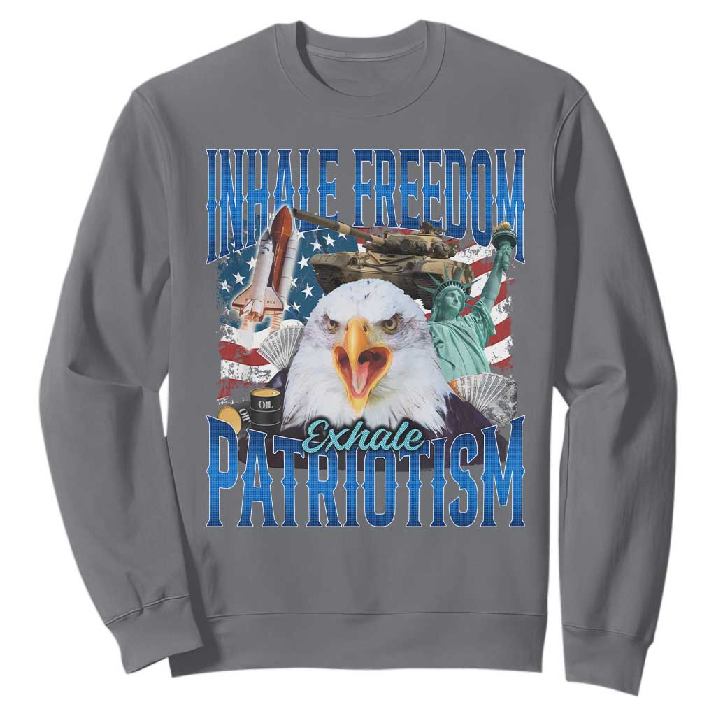 Funny Inhale Freedom Exhale Patriotism Sweatshirt American Pride Eagle 4th Of July TS11 Charcoal Print Your Wear