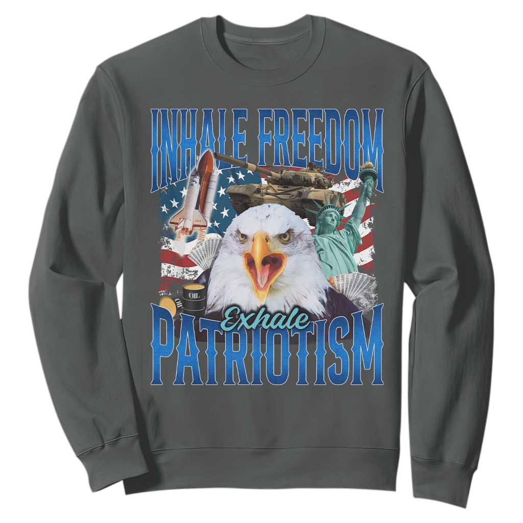 Funny Inhale Freedom Exhale Patriotism Sweatshirt American Pride Eagle 4th Of July TS11 Dark Heather Print Your Wear