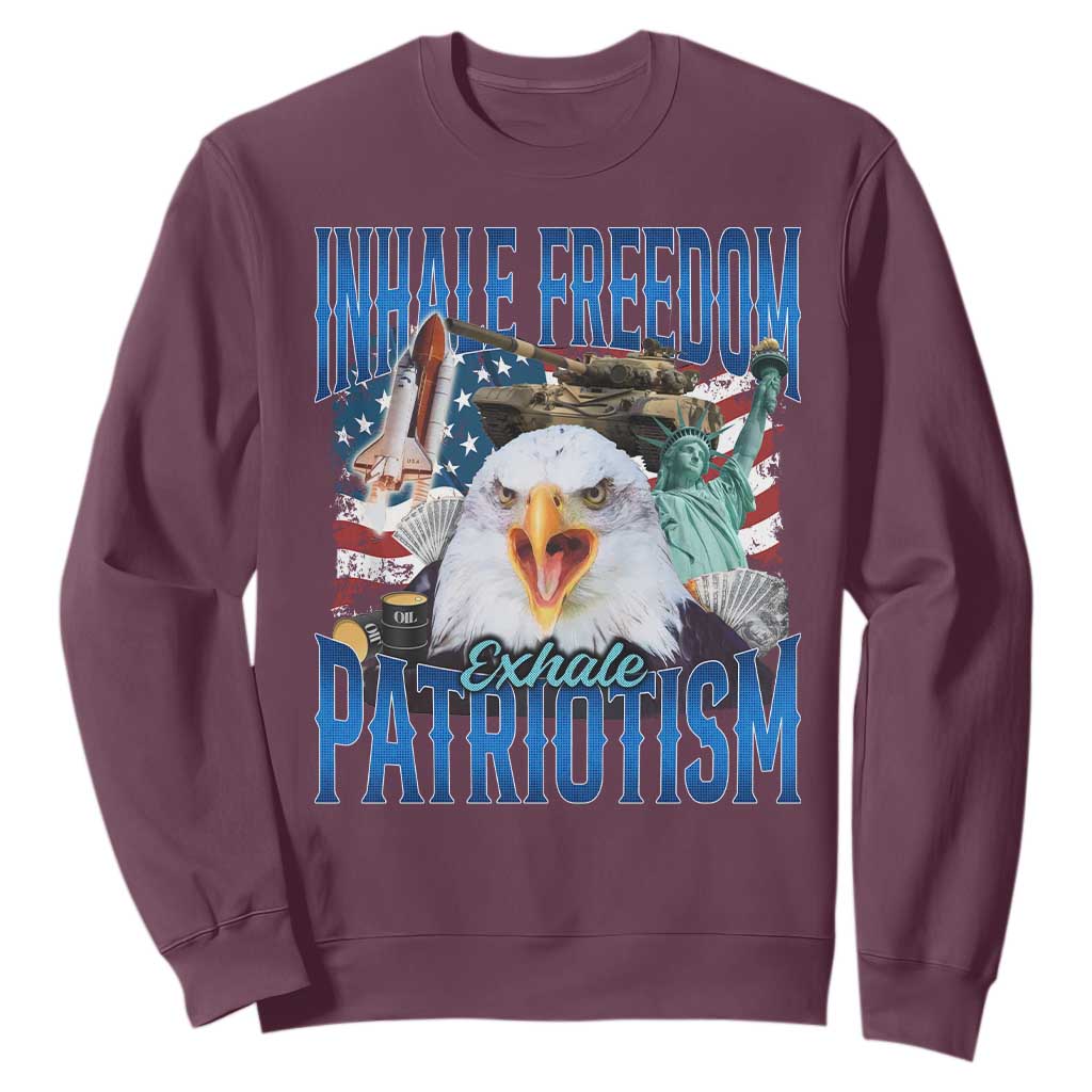 Funny Inhale Freedom Exhale Patriotism Sweatshirt American Pride Eagle 4th Of July TS11 Maroon Print Your Wear