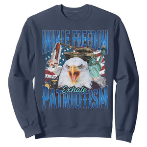 Funny Inhale Freedom Exhale Patriotism Sweatshirt American Pride Eagle 4th Of July TS11 Navy Print Your Wear