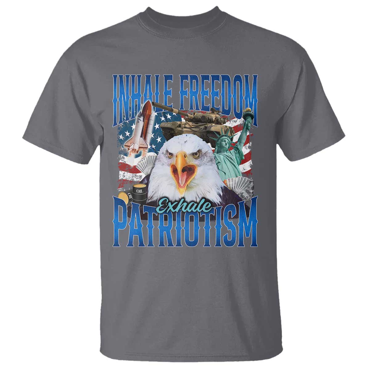 Funny Inhale Freedom Exhale Patriotism T Shirt American Pride Eagle 4th Of July TS11 Charcoal Print Your Wear