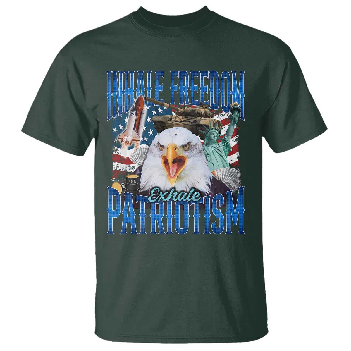 Funny Inhale Freedom Exhale Patriotism T Shirt American Pride Eagle 4th Of July TS11 Dark Forest Green Print Your Wear