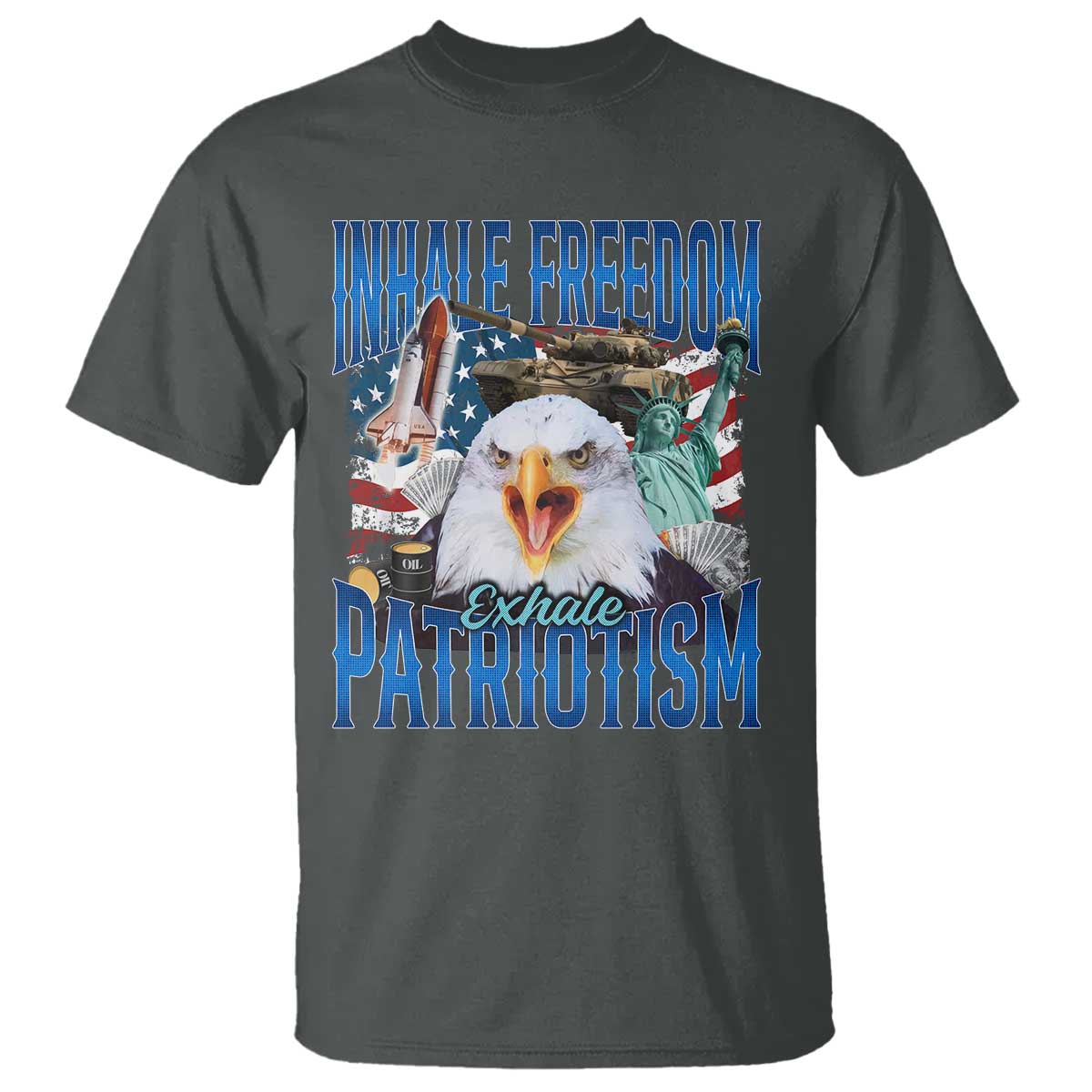 Funny Inhale Freedom Exhale Patriotism T Shirt American Pride Eagle 4th Of July TS11 Dark Heather Print Your Wear