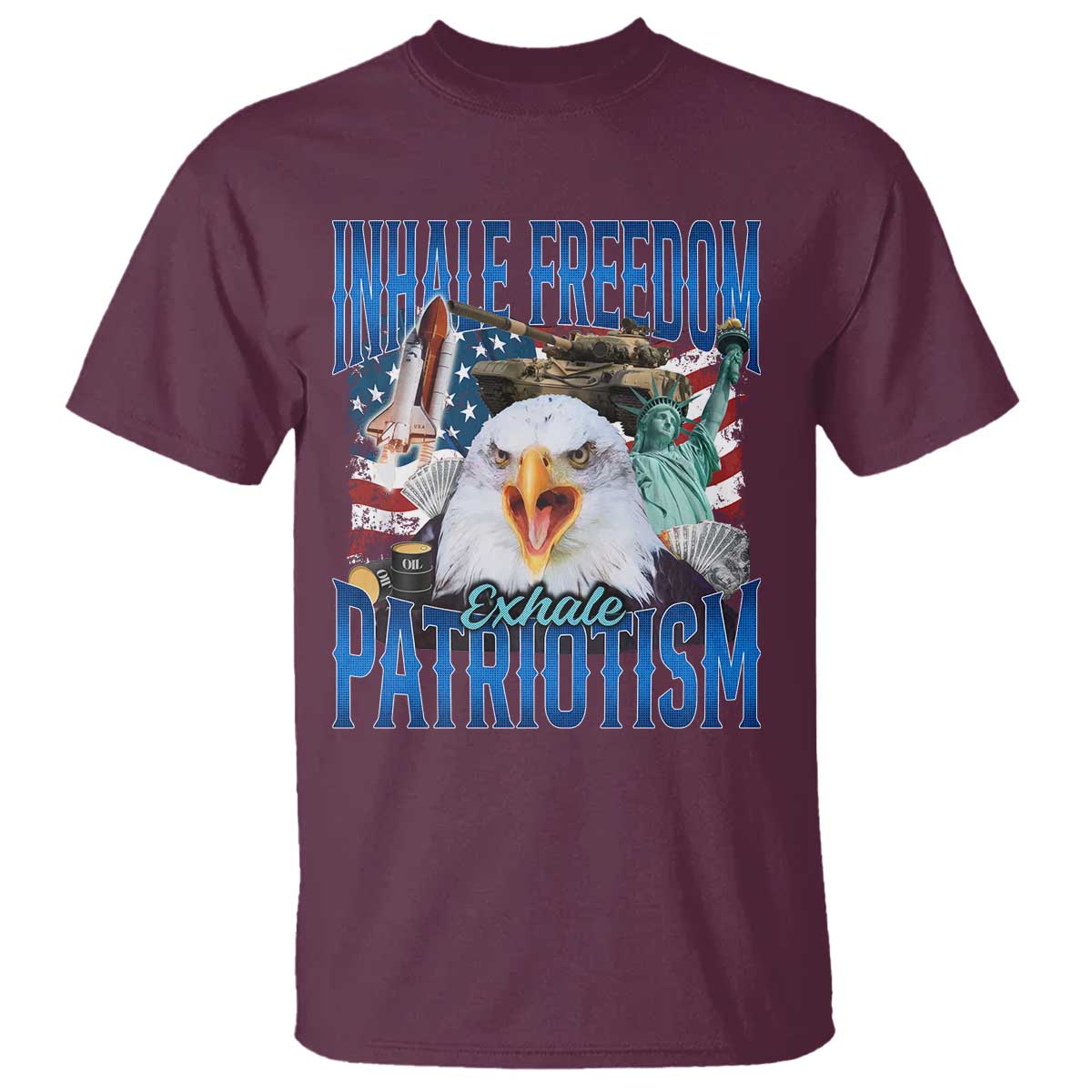 Funny Inhale Freedom Exhale Patriotism T Shirt American Pride Eagle 4th Of July TS11 Maroon Print Your Wear