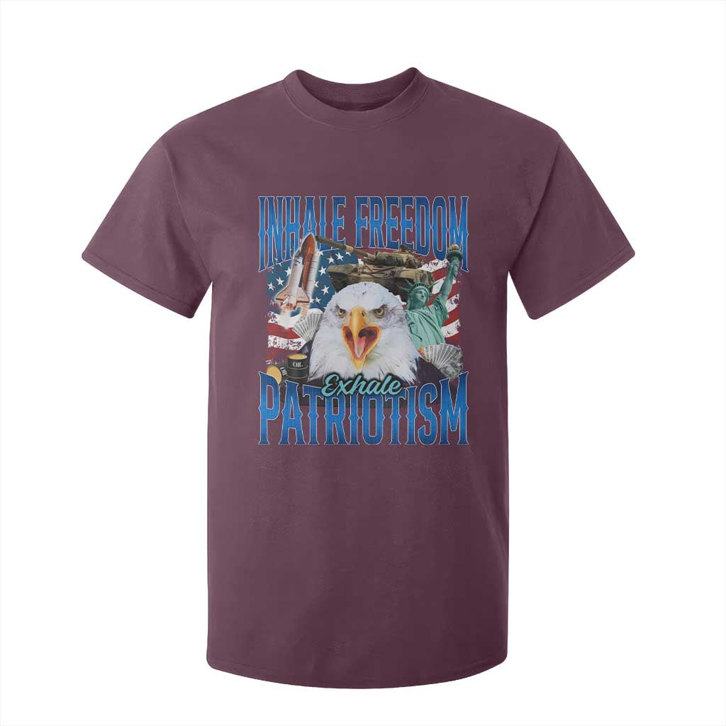 Funny Inhale Freedom Exhale Patriotism T Shirt For Kid American Pride Eagle 4th Of July TS11 Maroon Print Your Wear