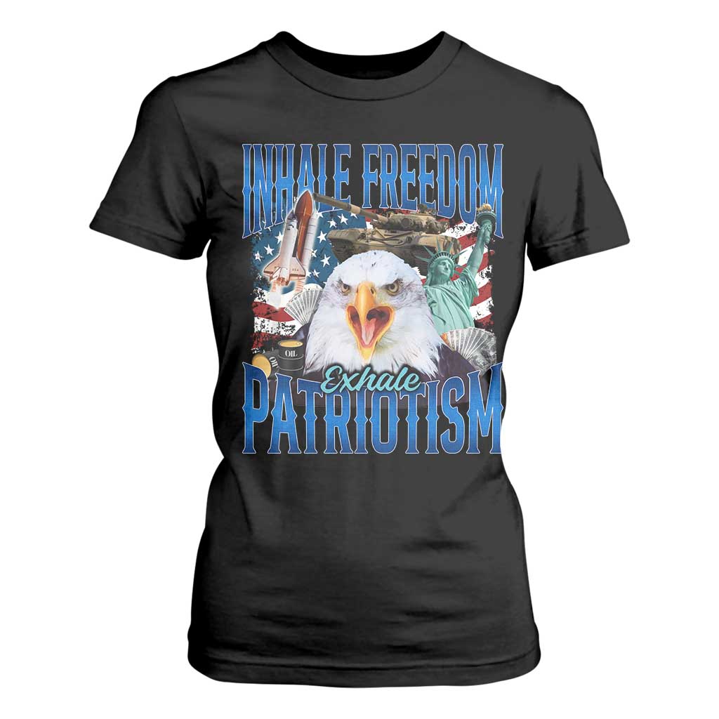 Funny Inhale Freedom Exhale Patriotism T Shirt For Women American Pride Eagle 4th Of July TS11 Black Print Your Wear