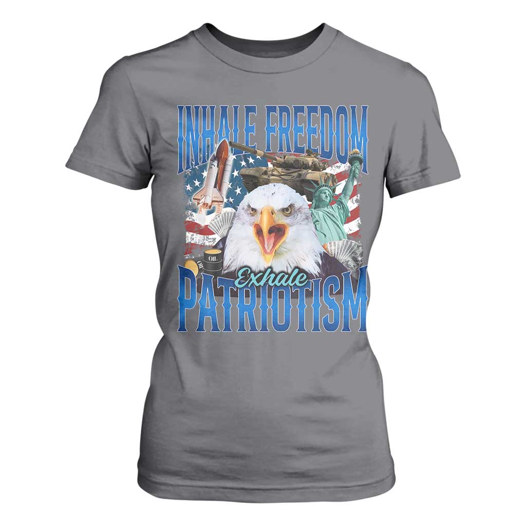 Funny Inhale Freedom Exhale Patriotism T Shirt For Women American Pride Eagle 4th Of July TS11 Charcoal Print Your Wear