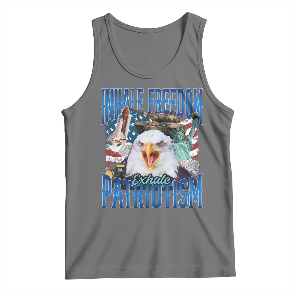 Funny Inhale Freedom Exhale Patriotism Tank Top American Pride Eagle 4th Of July TS11 Black Heather Print Your Wear