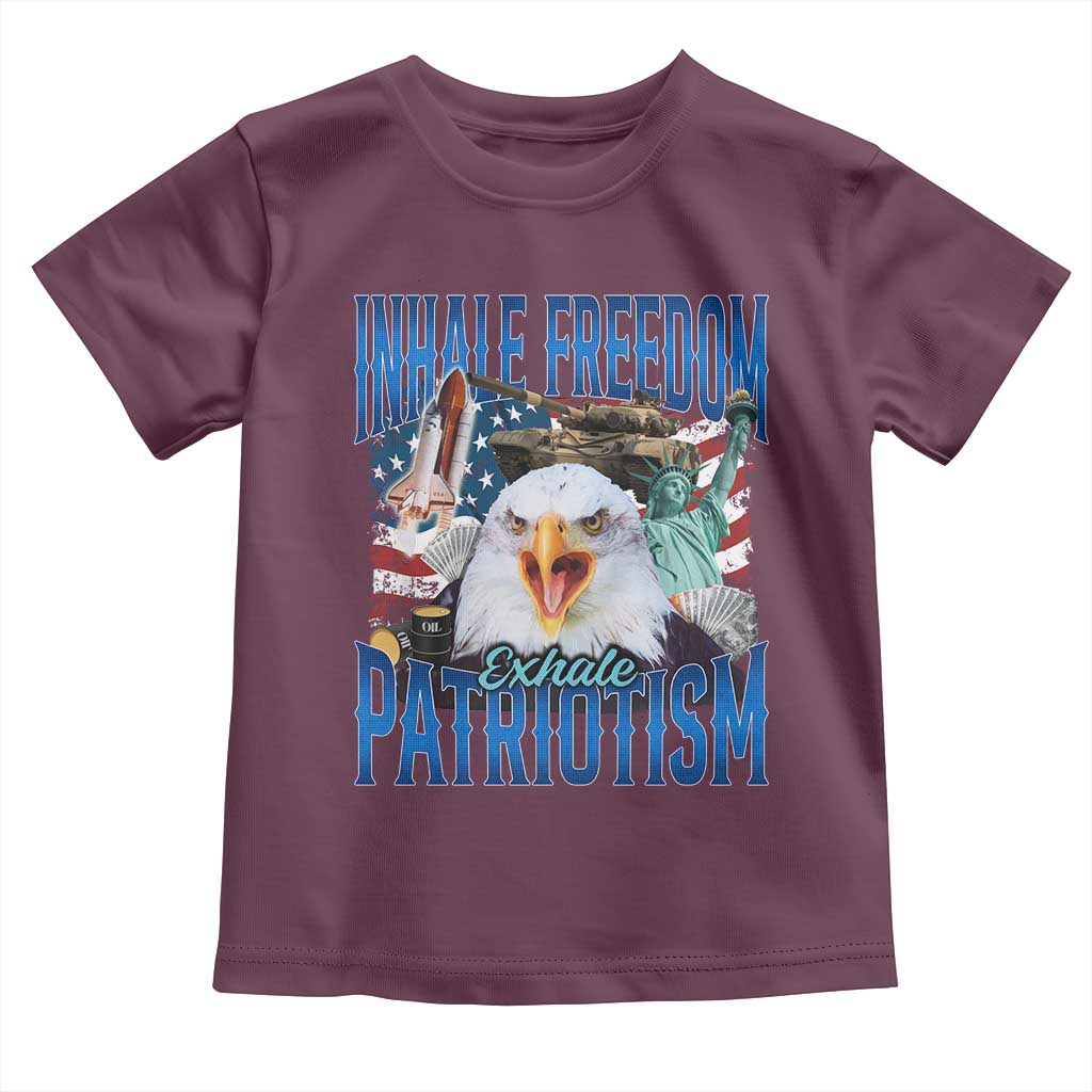 Funny Inhale Freedom Exhale Patriotism Toddler T Shirt American Pride Eagle 4th Of July TS11 Maroon Print Your Wear
