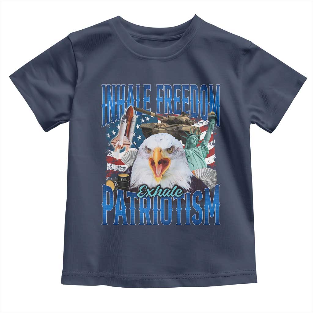 Funny Inhale Freedom Exhale Patriotism Toddler T Shirt American Pride Eagle 4th Of July TS11 Navy Print Your Wear