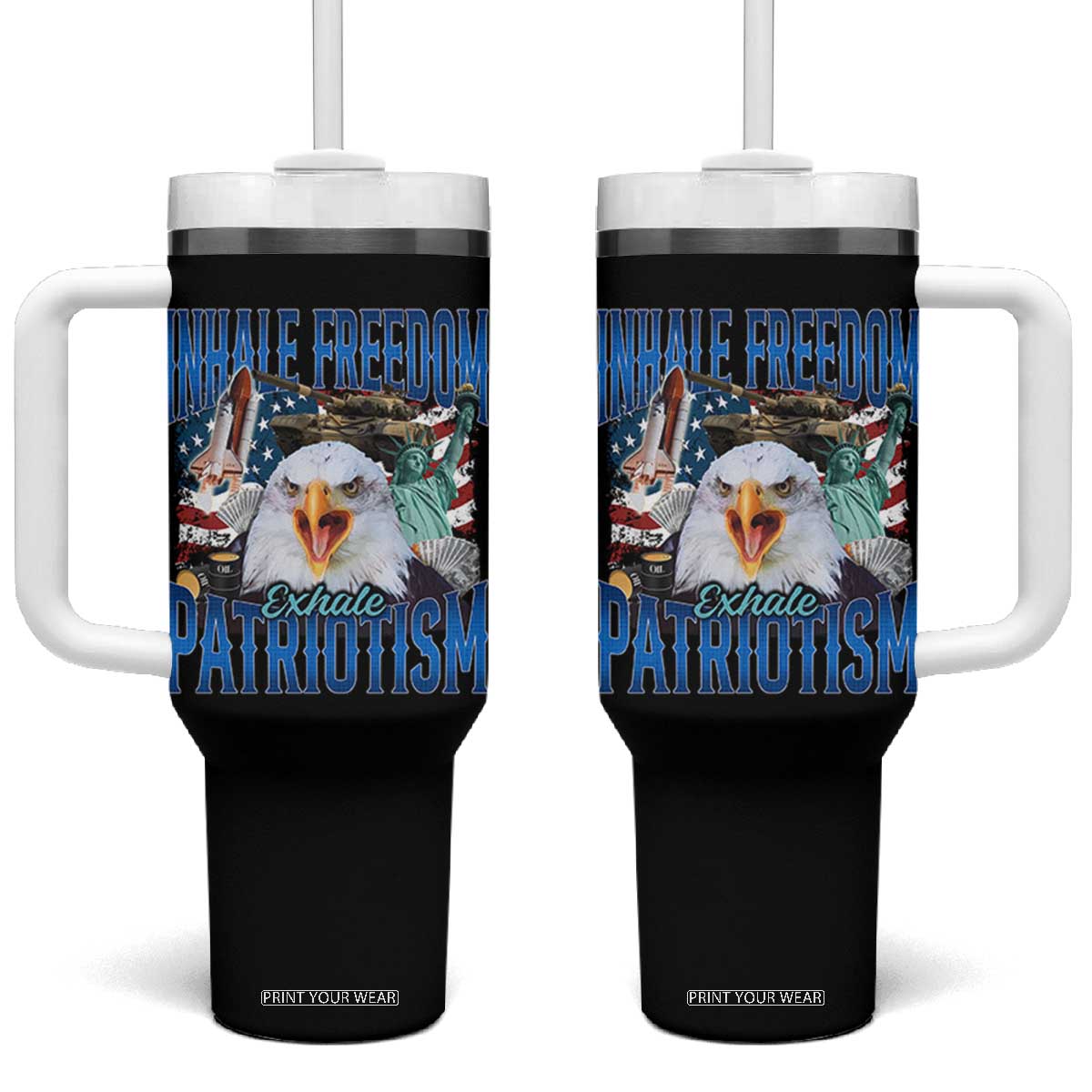 Funny Inhale Freedom Exhale Patriotism Tumbler With Handle American Pride Eagle 4th Of July TS11 One Size: 40 oz Black Print Your Wear