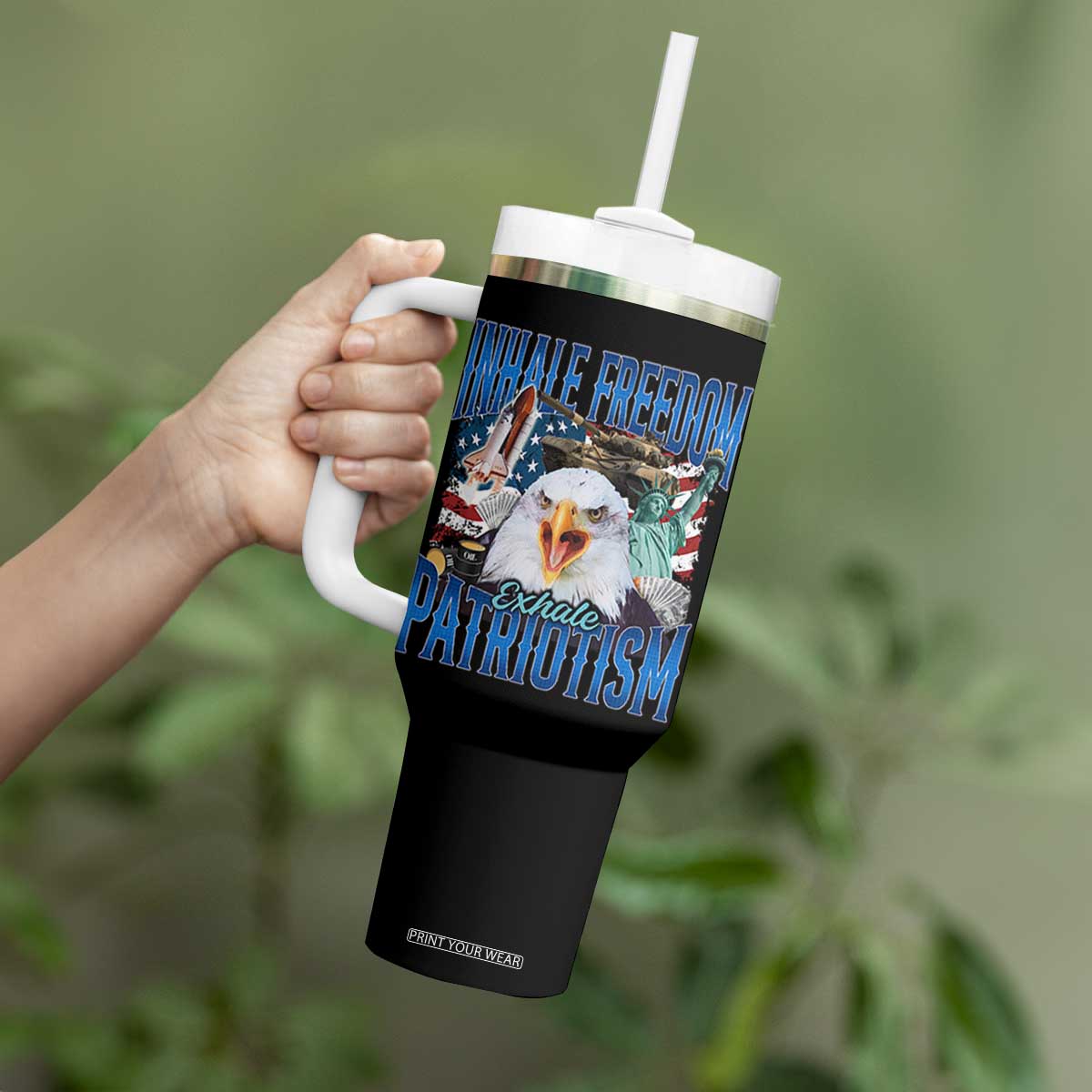 Funny Inhale Freedom Exhale Patriotism Tumbler With Handle American Pride Eagle 4th Of July TS11 Print Your Wear