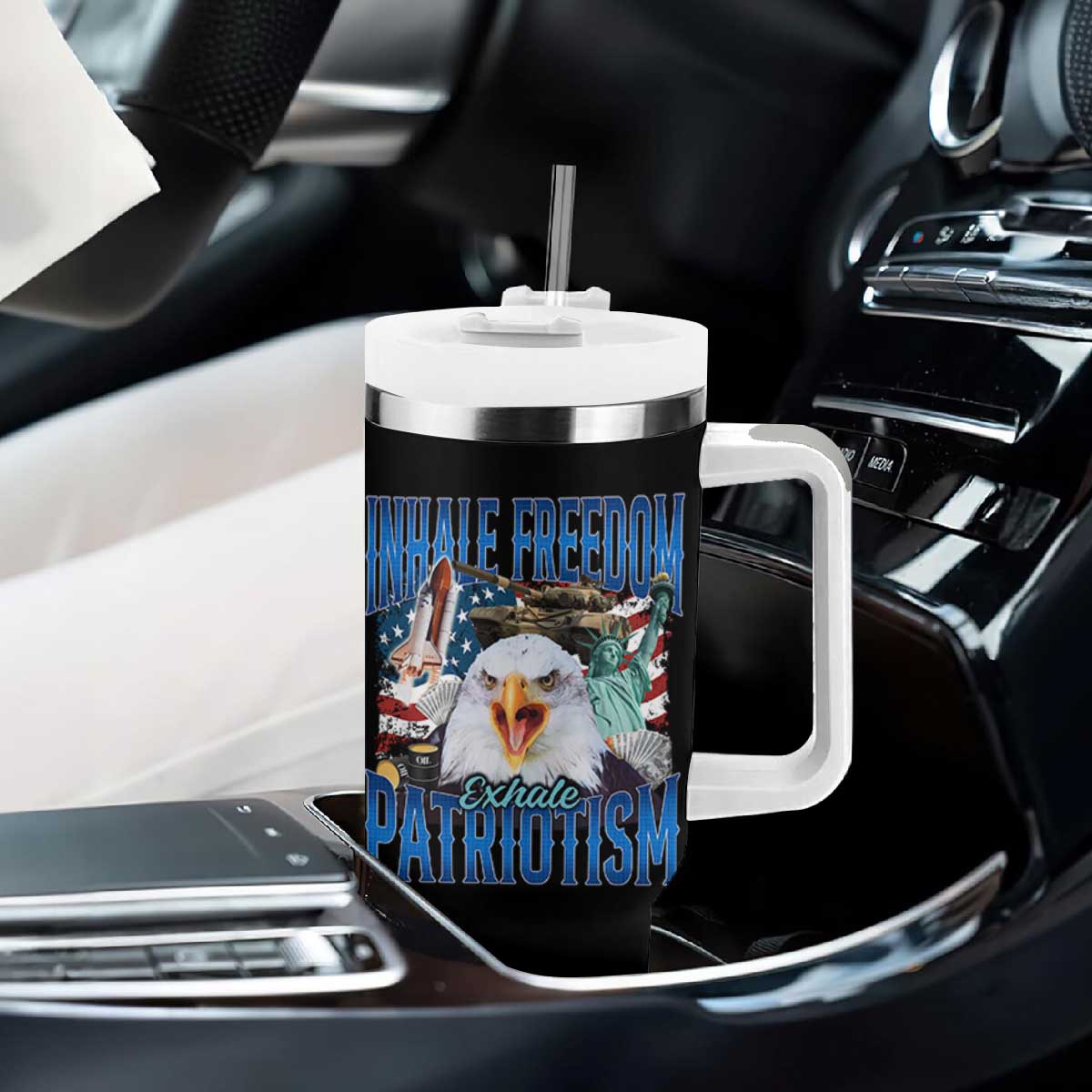 Funny Inhale Freedom Exhale Patriotism Tumbler With Handle American Pride Eagle 4th Of July TS11 Print Your Wear