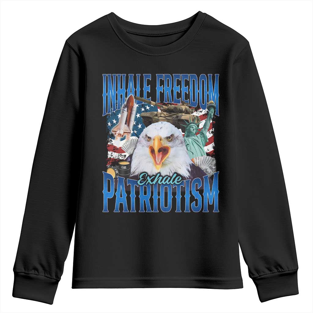 Funny Inhale Freedom Exhale Patriotism Youth Sweatshirt American Pride Eagle 4th Of July TS11 Black Print Your Wear