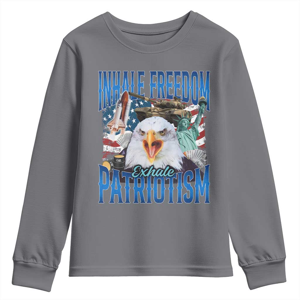 Funny Inhale Freedom Exhale Patriotism Youth Sweatshirt American Pride Eagle 4th Of July TS11 Charcoal Print Your Wear