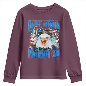Funny Inhale Freedom Exhale Patriotism Youth Sweatshirt American Pride Eagle 4th Of July TS11 Maroon Print Your Wear