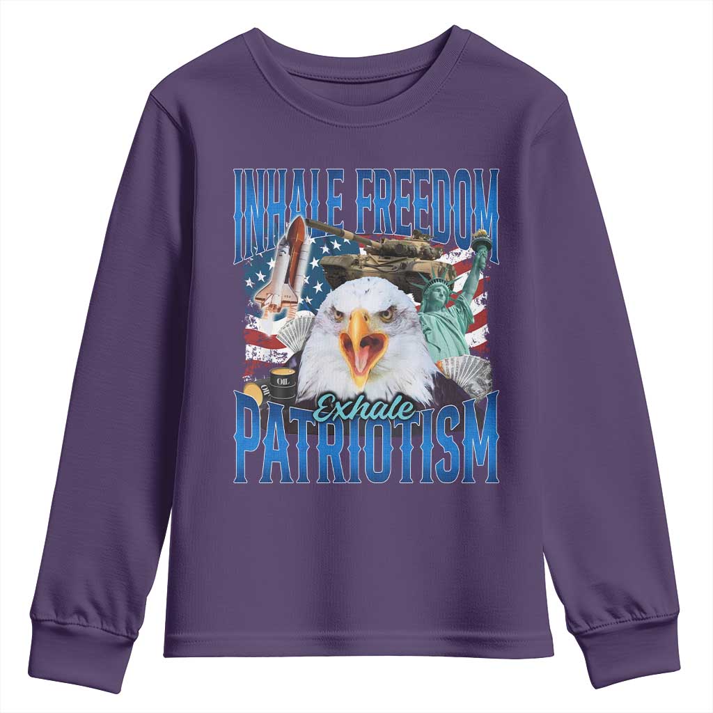 Funny Inhale Freedom Exhale Patriotism Youth Sweatshirt American Pride Eagle 4th Of July TS11 Purple Print Your Wear