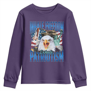 Funny Inhale Freedom Exhale Patriotism Youth Sweatshirt American Pride Eagle 4th Of July TS11 Purple Print Your Wear