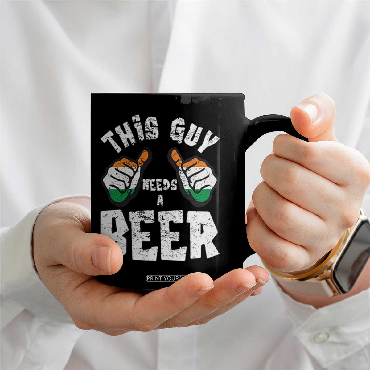 Funny Irish Beer Drinking Coffee Mug This Guy Needs A Beer Ireland Flag TS11 Print Your Wear