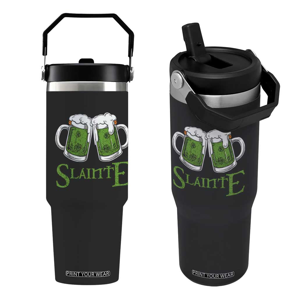 Funny Irish Beer Drinking Flip Straw Tumbler Slainte St Patrick's Day Shamrock Beer Mugs TS11 One Size: 30 oz Black Print Your Wear