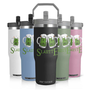 Funny Irish Beer Drinking Flip Straw Tumbler Slainte St Patrick's Day Shamrock Beer Mugs TS11 Print Your Wear