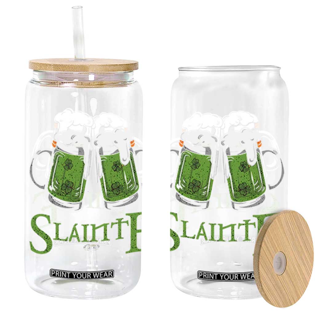 Funny Irish Beer Drinking Glass Can Slainte St Patrick's Day Shamrock Beer Mugs TS11 Black Print Your Wear