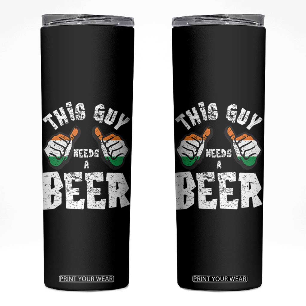 Funny Irish Beer Drinking Skinny Tumbler This Guy Needs A Beer Ireland Flag TS11 Black Print Your Wear