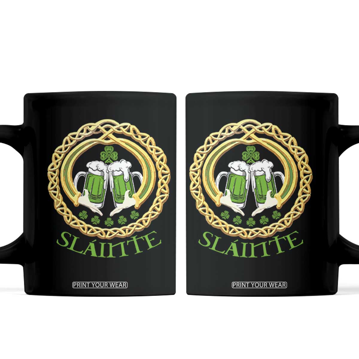 Funny Irish Beer Drinking St Patrick's Day Slainte Coffee Mug Claddagh Ring Celtic Shamrock TS11 Black Print Your Wear