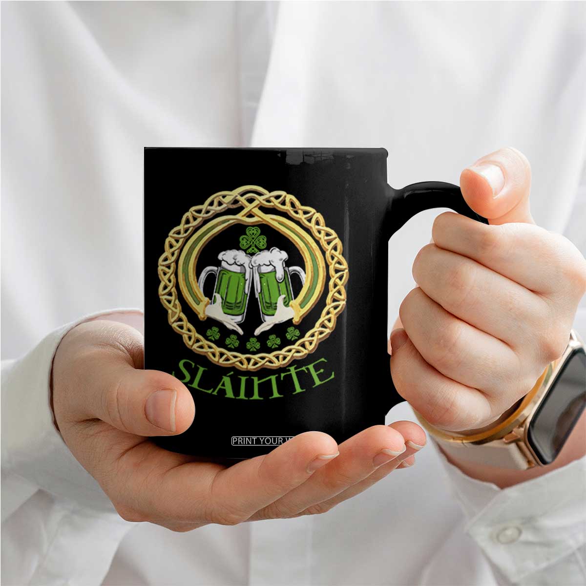 Funny Irish Beer Drinking St Patrick's Day Slainte Coffee Mug Claddagh Ring Celtic Shamrock TS11 Print Your Wear