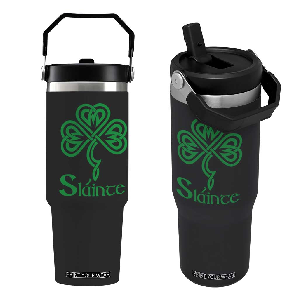 Funny Irish Beer Drinking St Patrick's Day Slainte Flip Straw Tumbler Celtic Shamrock TS11 One Size: 30 oz Black Print Your Wear