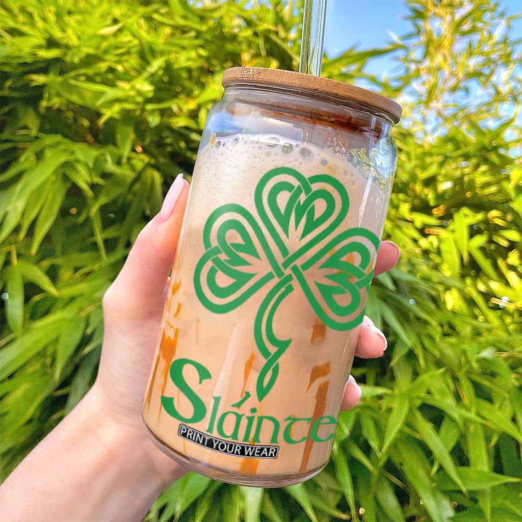 Funny Irish Beer Drinking St Patrick's Day Slainte Glass Can Celtic Shamrock TS11 Print Your Wear