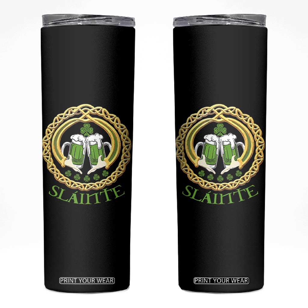 Funny Irish Beer Drinking St Patrick's Day Slainte Skinny Tumbler Claddagh Ring Celtic Shamrock TS11 Black Print Your Wear