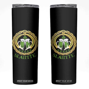 Funny Irish Beer Drinking St Patrick's Day Slainte Skinny Tumbler Claddagh Ring Celtic Shamrock TS11 Black Print Your Wear