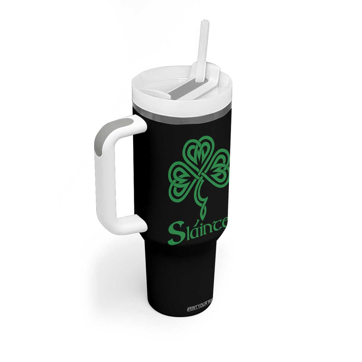 Funny Irish Beer Drinking St Patrick's Day Slainte Tumbler With Handle Celtic Shamrock TS11 Print Your Wear