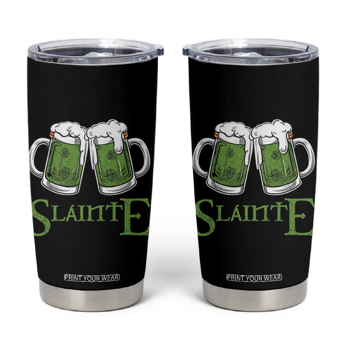Funny Irish Beer Drinking Tumbler Cup Slainte St Patrick's Day Shamrock Beer Mugs TS11 Black Print Your Wear