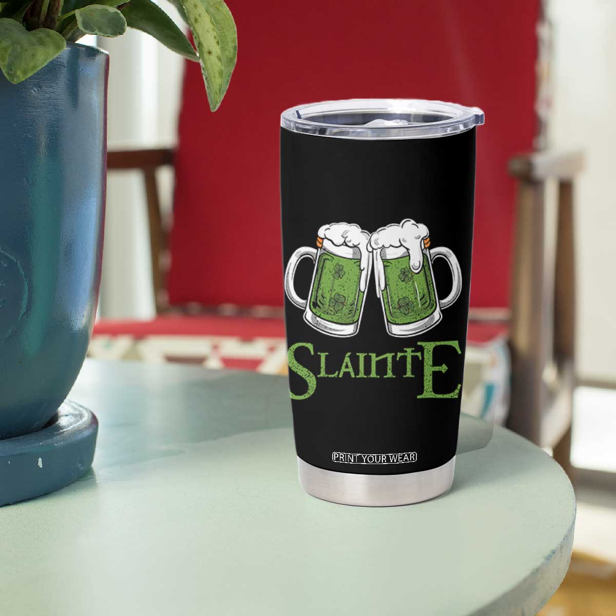 Funny Irish Beer Drinking Tumbler Cup Slainte St Patrick's Day Shamrock Beer Mugs TS11 Print Your Wear