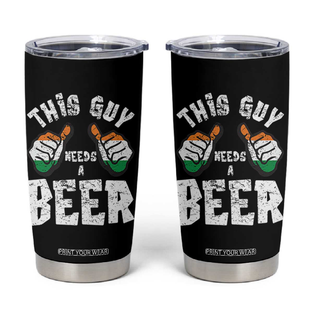 Funny Irish Beer Drinking Tumbler Cup This Guy Needs A Beer Ireland Flag TS11 Black Print Your Wear