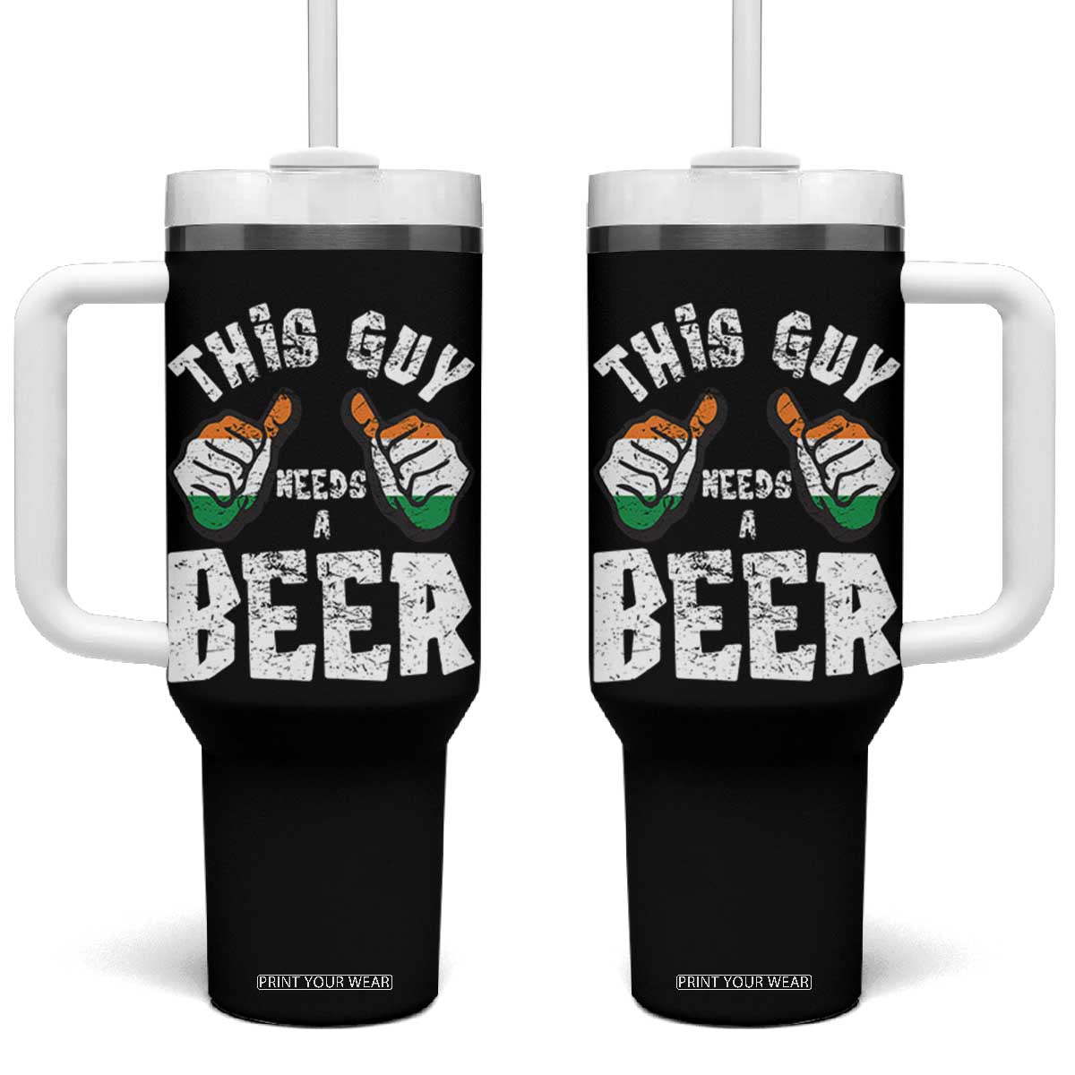 Funny Irish Beer Drinking Tumbler With Handle This Guy Needs A Beer Ireland Flag TS11 One Size: 40 oz Black Print Your Wear
