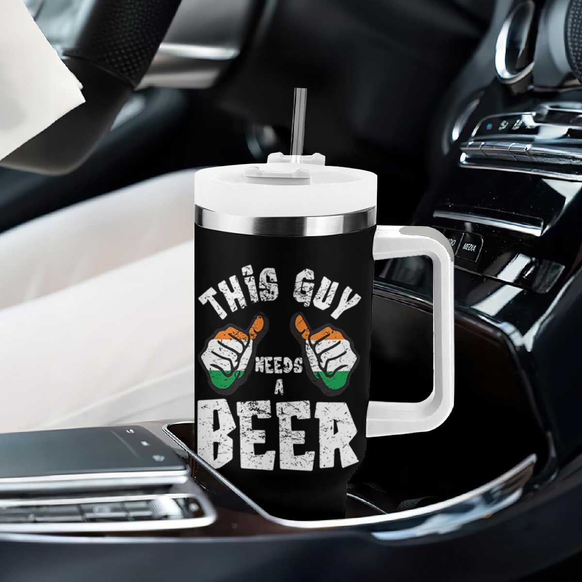 Funny Irish Beer Drinking Tumbler With Handle This Guy Needs A Beer Ireland Flag TS11 Print Your Wear