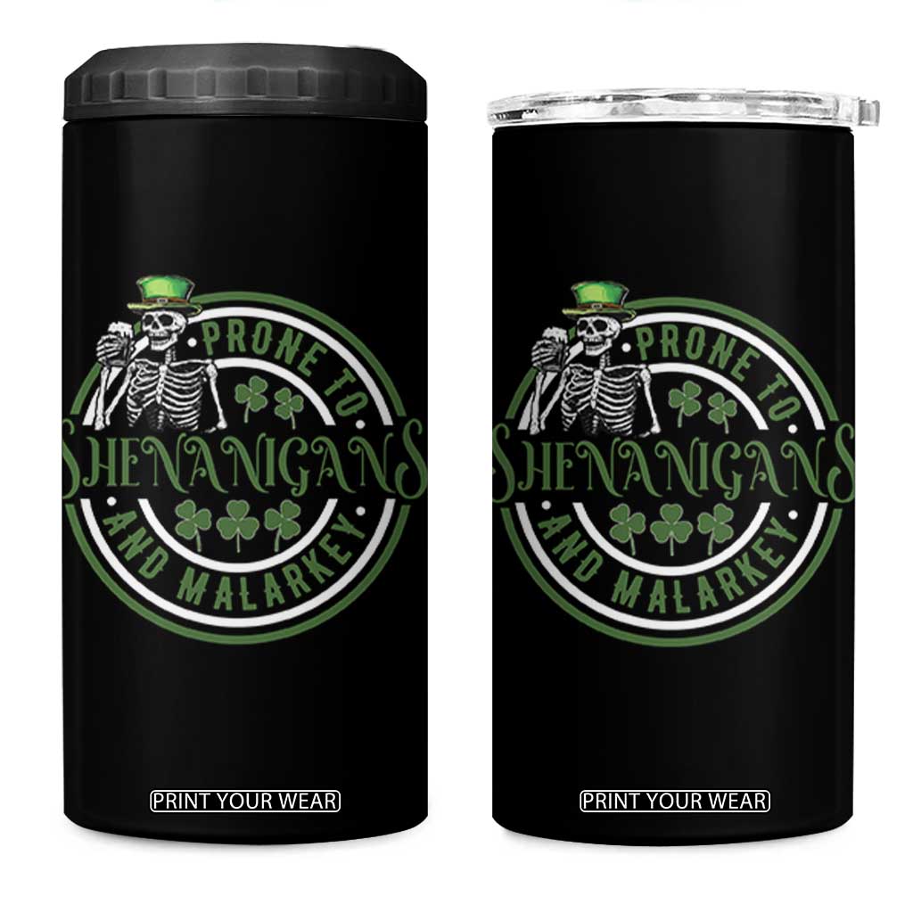 Funny Irish Prone To Shenanigans And Malarkey St Patrick's Day 4 in 1 Can Cooler Tumbler Skeleton Beer Drinking TS11 One Size: 16 oz Black Print Your Wear