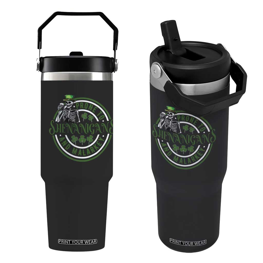 Funny Irish Prone To Shenanigans And Malarkey St Patrick's Day Flip Straw Tumbler Skeleton Beer Drinking TS11 One Size: 30 oz Black Print Your Wear