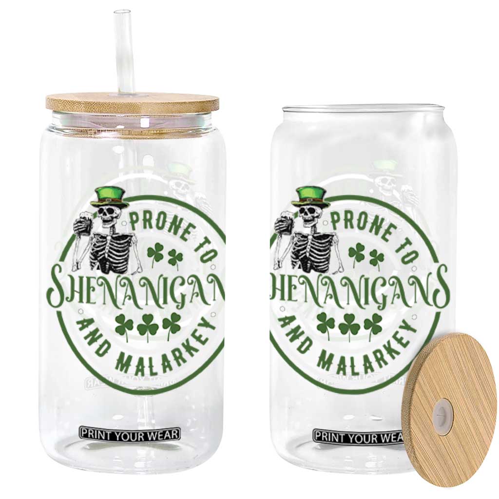 Funny Irish Prone To Shenanigans And Malarkey St Patrick's Day Glass Can Skeleton Beer Drinking TS11 Black Print Your Wear