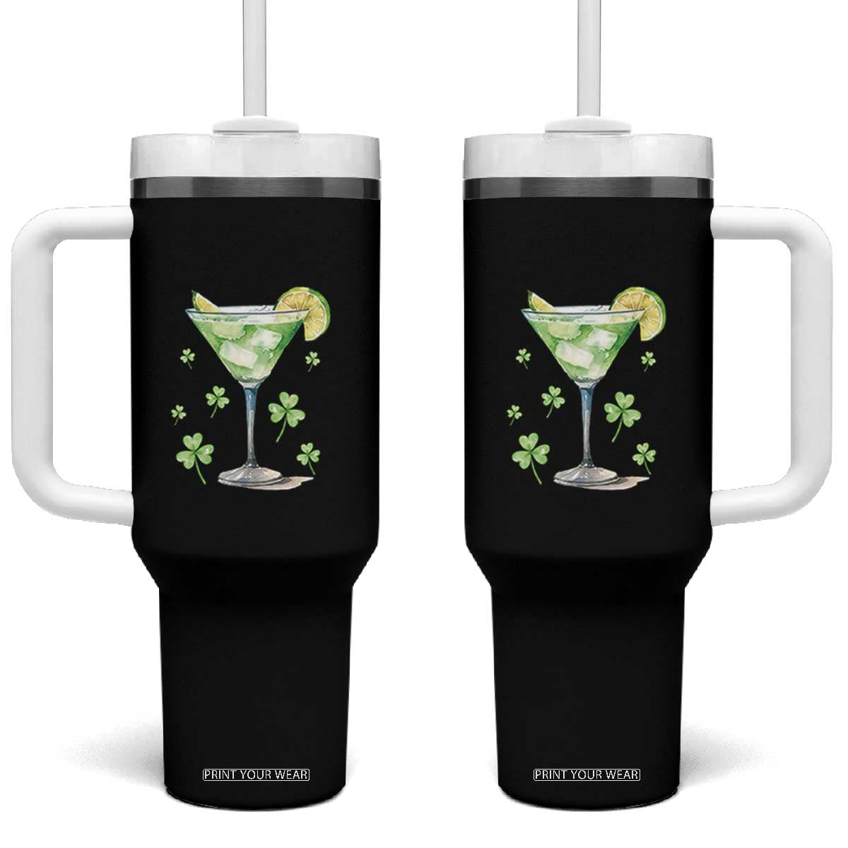 Funny Irish St Patrick's Day Cocktail Tumbler With Handle Let's Get Shamrocked Irish Festival TS11 One Size: 40 oz Black Print Your Wear