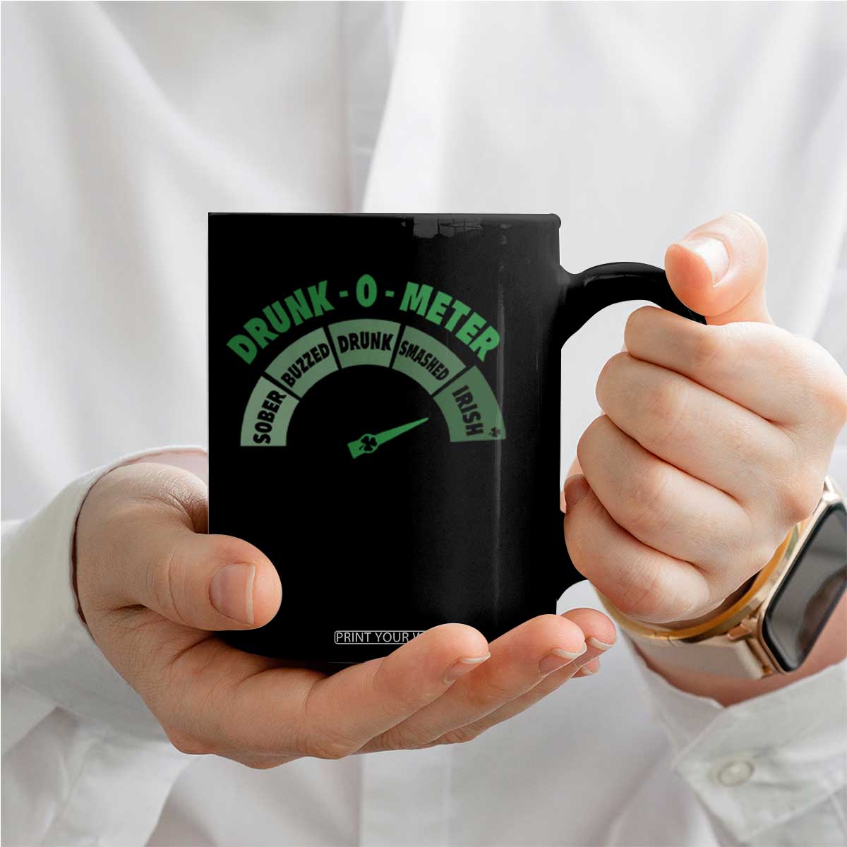 Funny Irish St. Patrick's Day Coffee Mug Drunk-O-Meter Drinking Party Shamrock TS11 Print Your Wear