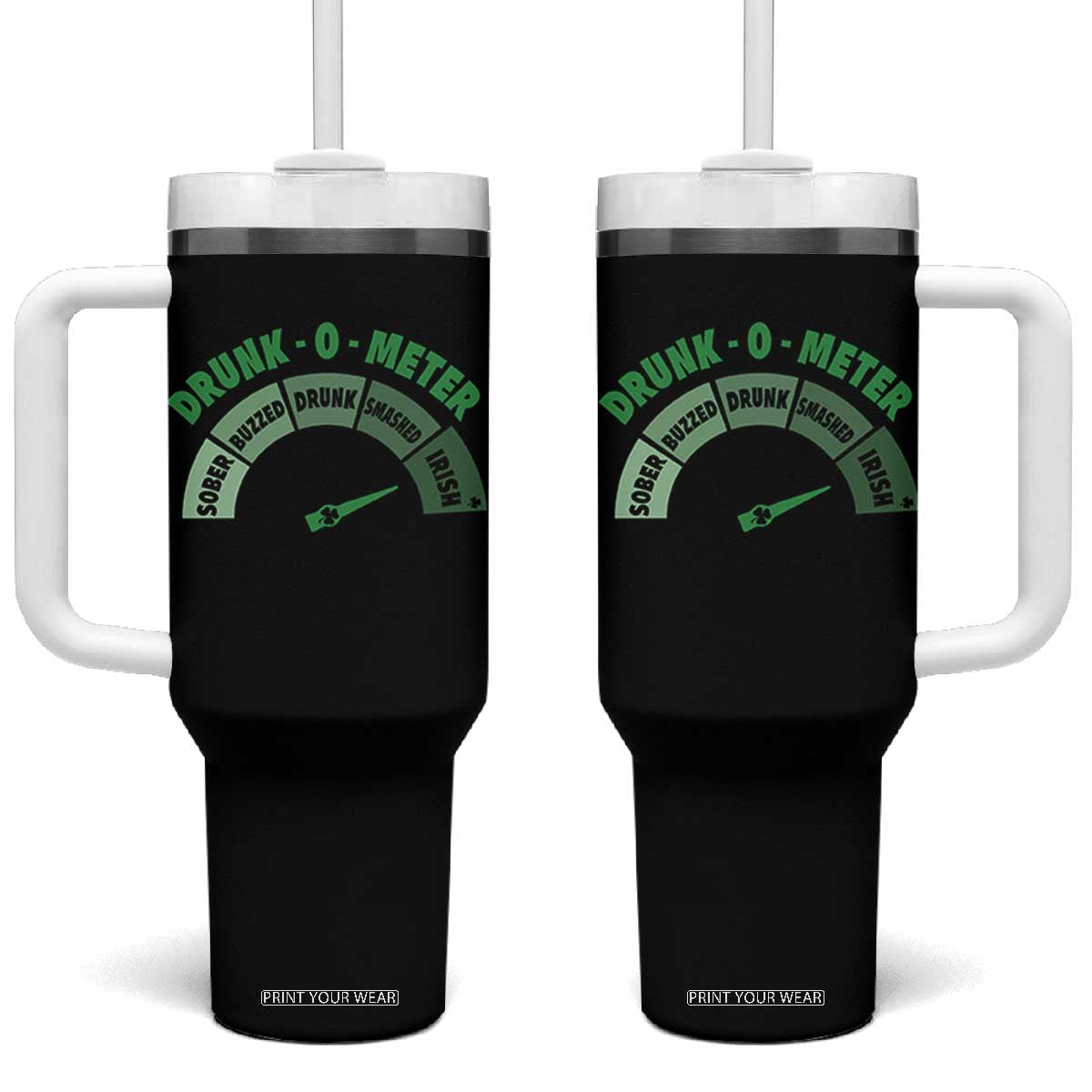 Funny Irish St. Patrick's Day Tumbler With Handle Drunk-O-Meter Drinking Party Shamrock TS11 One Size: 40 oz Black Print Your Wear