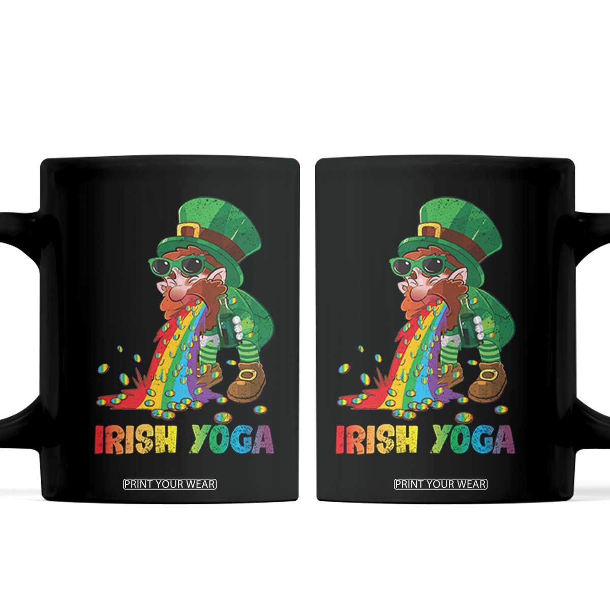 Funny Irish Yoga St Patrick's Day Beer Drinking Coffee Mug Drunk Leprechaun TS11 Black Print Your Wear