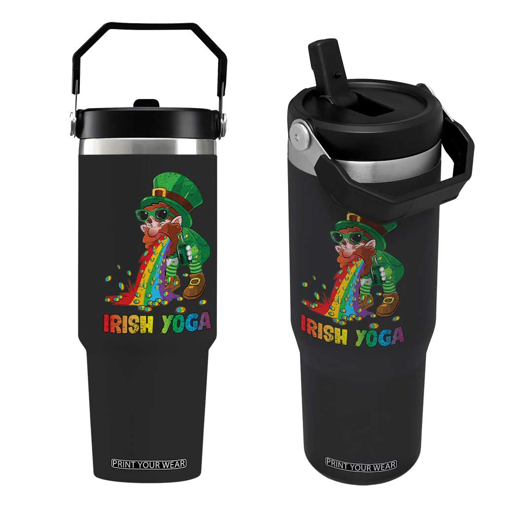 Funny Irish Yoga St Patrick's Day Beer Drinking Flip Straw Tumbler Drunk Leprechaun TS11 One Size: 30 oz Black Print Your Wear