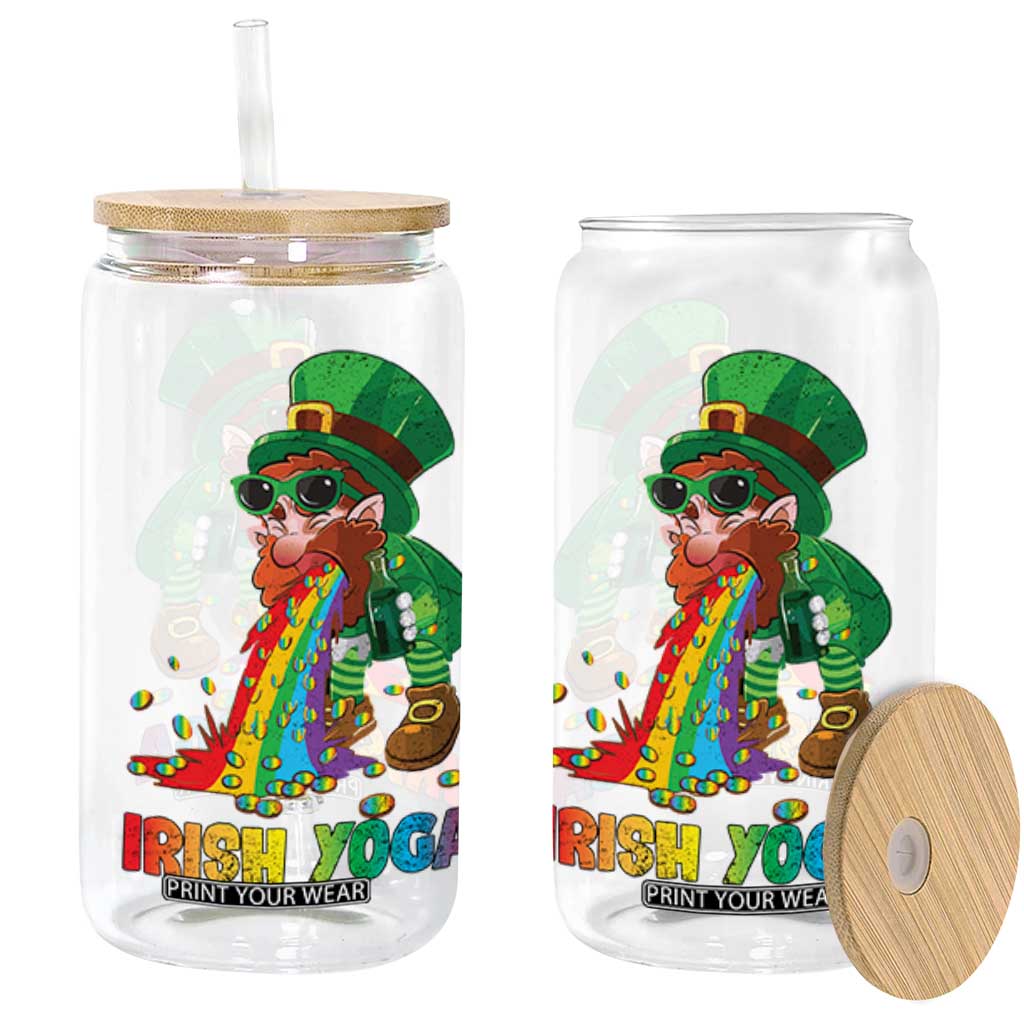 Funny Irish Yoga St Patrick's Day Beer Drinking Glass Can Drunk Leprechaun TS11 Black Print Your Wear