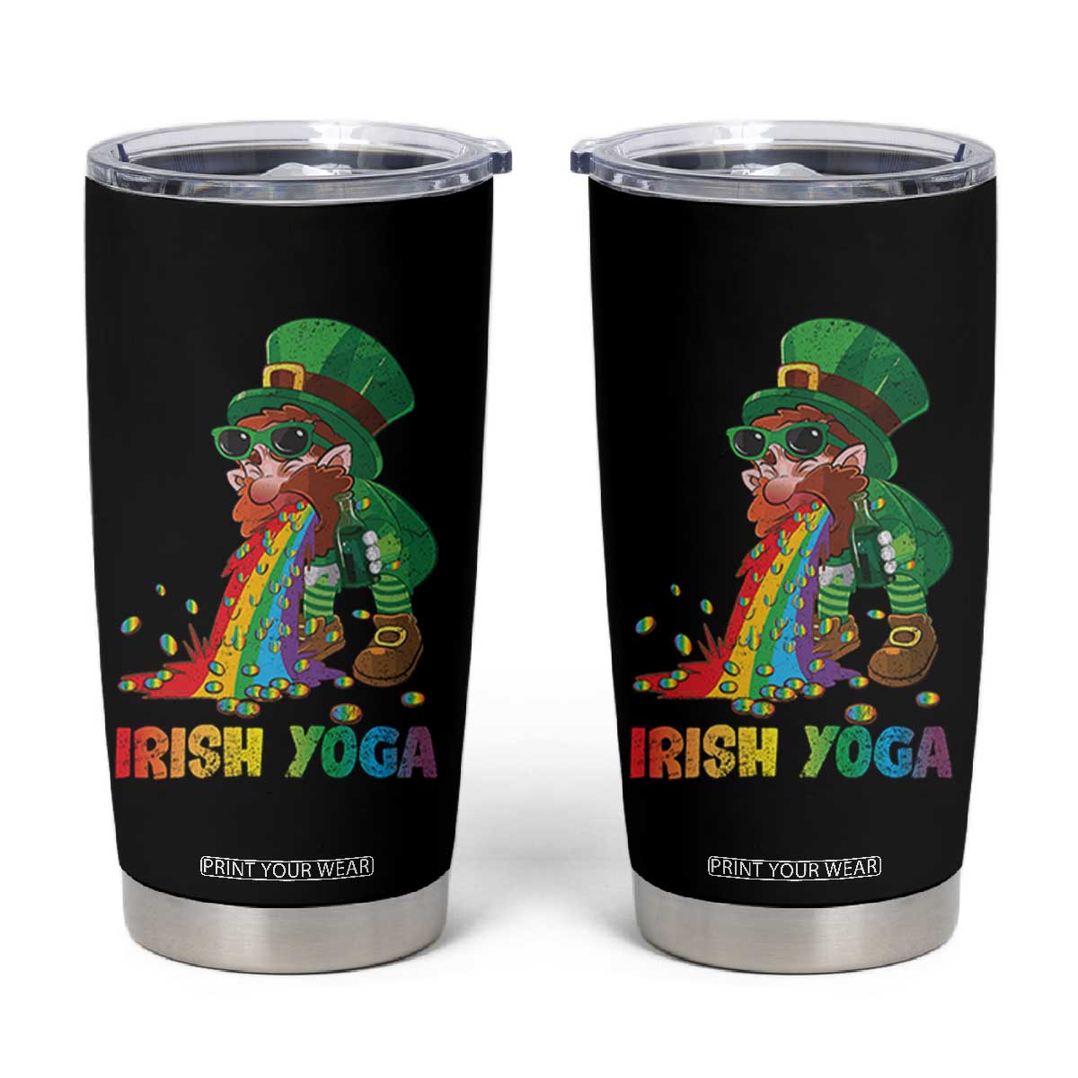 Funny Irish Yoga St Patrick's Day Beer Drinking Tumbler Cup Drunk Leprechaun TS11 Black Print Your Wear